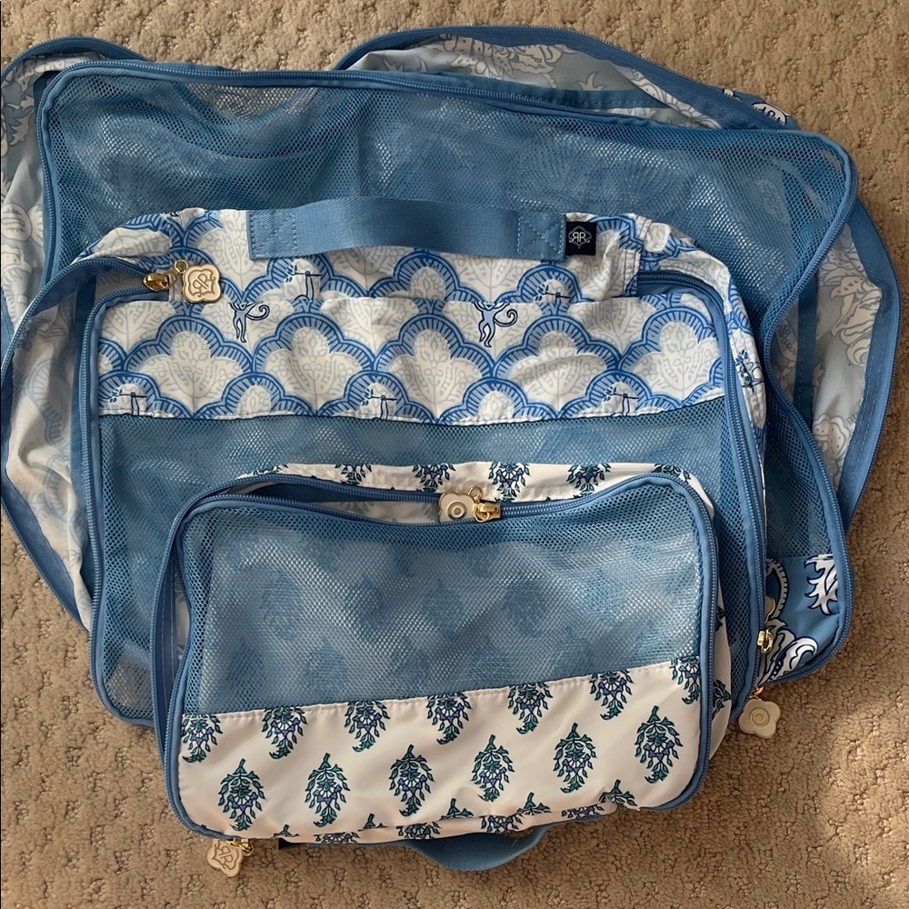 Blue Patterned Travel Cosmetic and Packing Cube Set